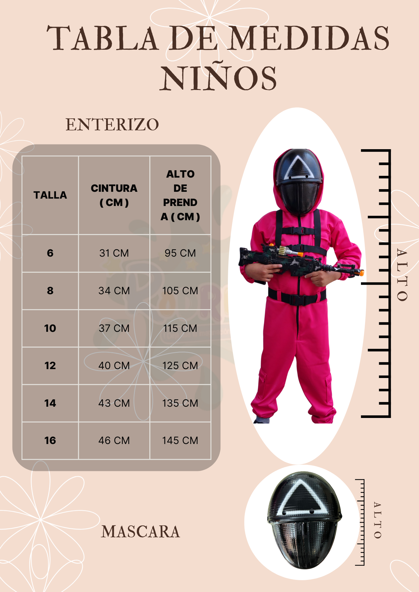 Guía de tallas (niños) de GUARDIA-JUEGO DE CALAMAR