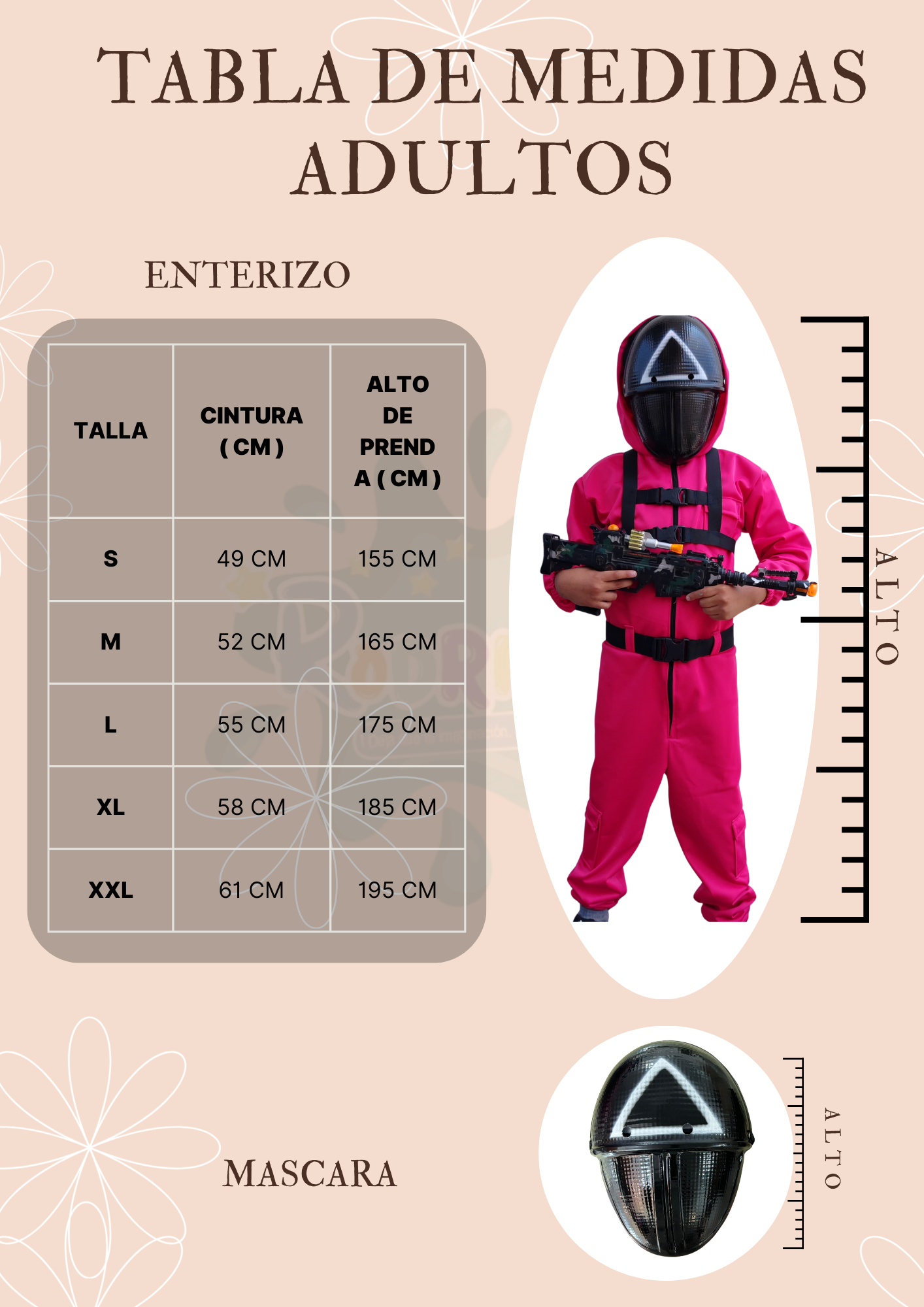 Guía de tallas (adultos) de GUARDIA-JUEGO DE CALAMAR