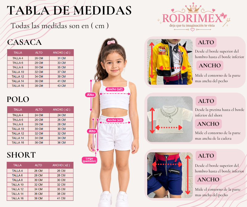Guía de tallas (niños) de TRAJE AMARILLO DE RUMI
