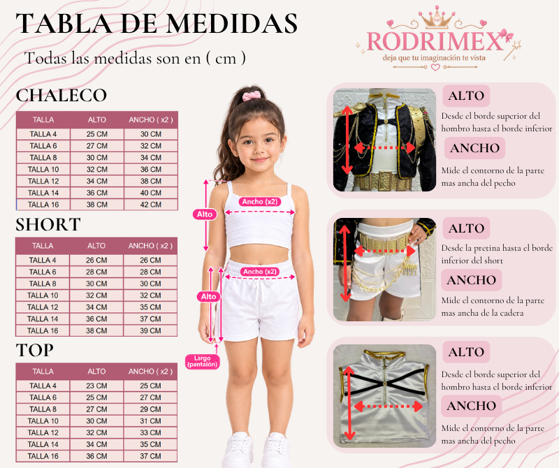 Guía de tallas (niños) de TRAJE GOLDEN DE RUMI PREMIUM