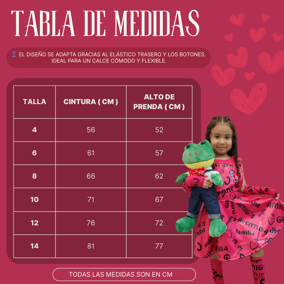 Guía de tallas (niños) de TRAJE DE LARA CAMPOS FUCSIA