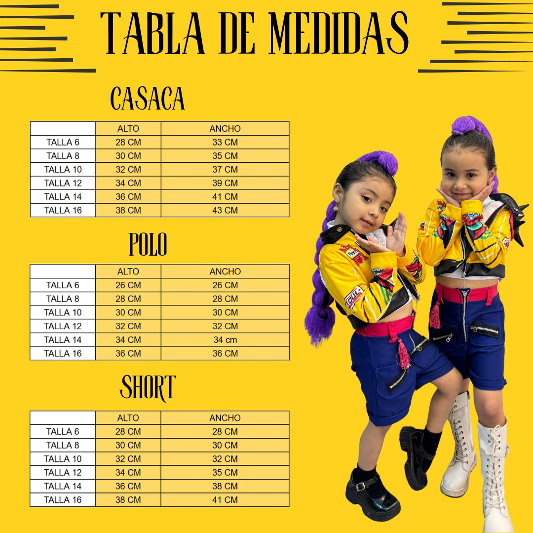 Guía de tallas (niños) de TRAJE AMARILLO DE RUMI