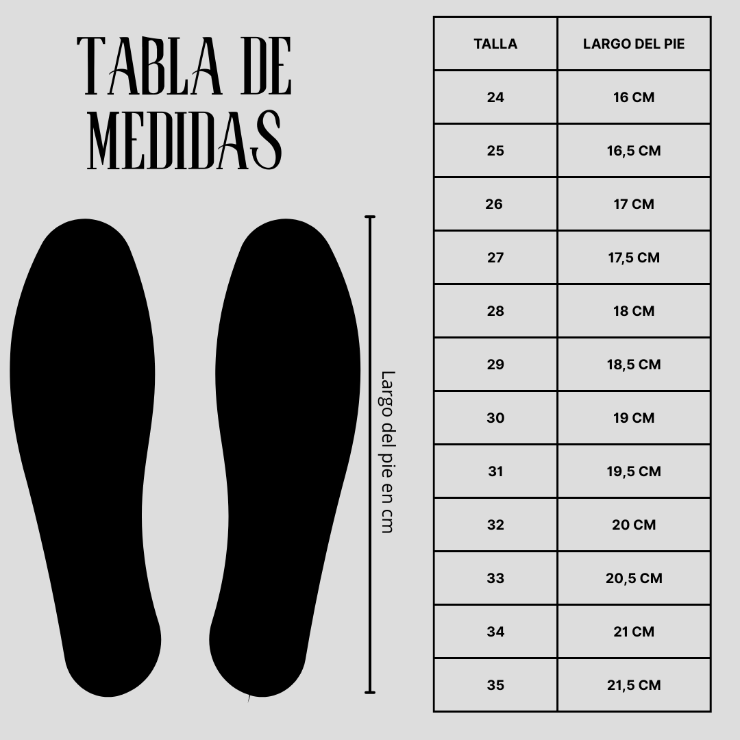Guía de tallas (niños) de ZAPATILLA DE LARA CAMPOS