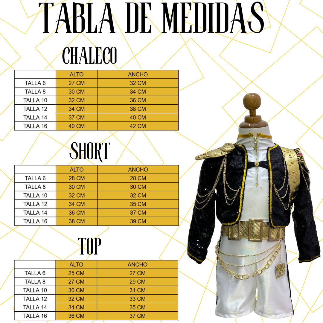 Guía de tallas (niños) de TRAJE GOLDEN DE RUMI